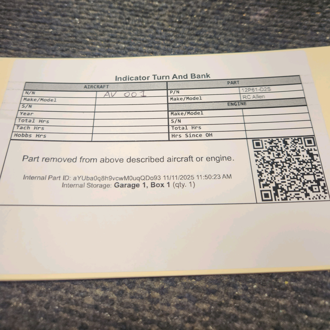 Used aircraft parts for sale, 12P61-D2S RC Allen Cessna C175 Indicator Turn And Bank