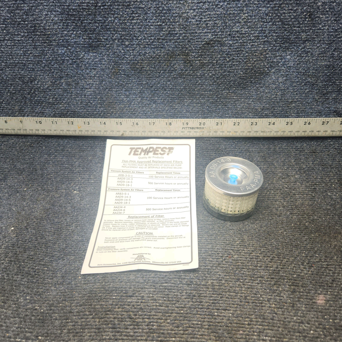 Used aircraft parts for sale, AAD9-14-3 Tempest Beechcraft 65-A80 & 65-B80 Pneumatic Filter