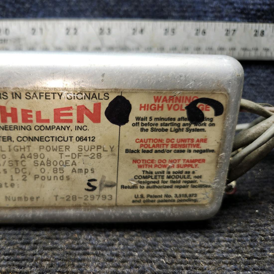 Used aircraft parts for sale, A490,T1-28 Whelen Strobe Light Power Supply (28V)