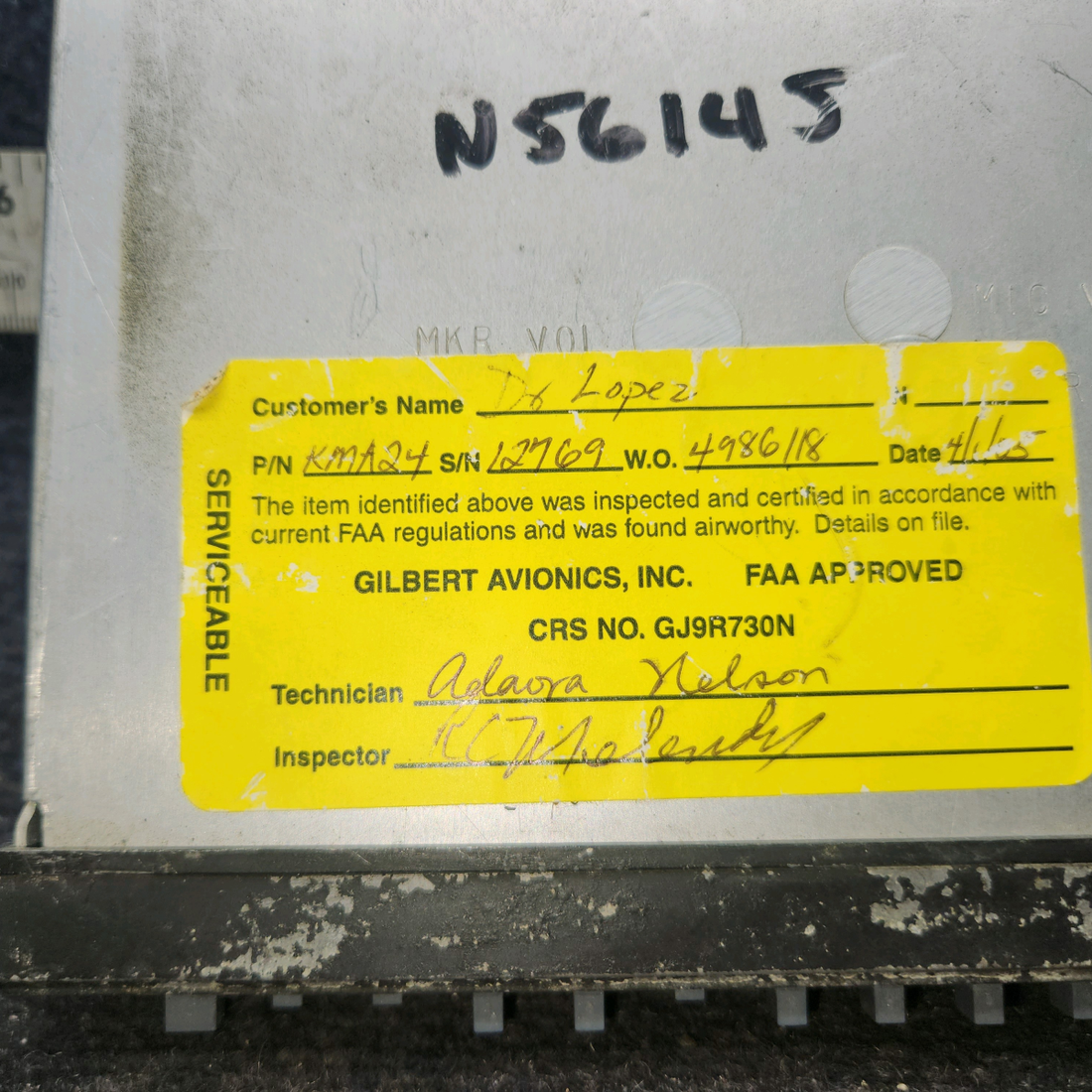 Used aircraft parts for sale, 066-1055-03 King KMA 24 Audio Panel