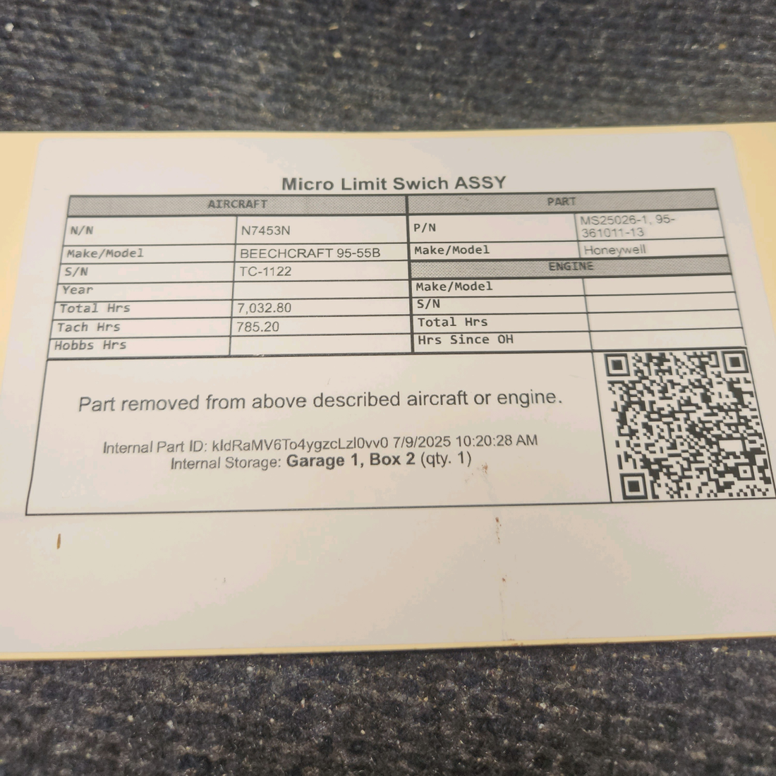 Used aircraft parts for sale, MS25026-1 Honeywell BEECHCRAFT 95-55B Micro Limit Swich ASSY