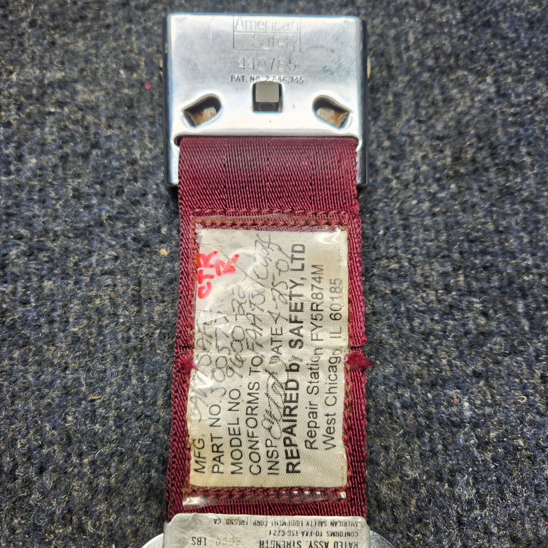 Used aircraft parts for sale, PS50039-4-3A Piper PA32RT-300 SEAT BELT ASSY CENTER