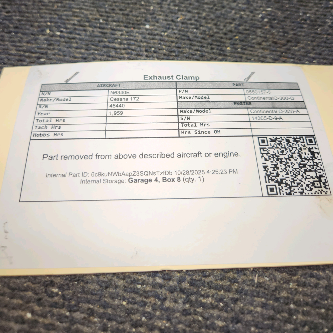 Used aircraft parts for sale, 0550157-5 Continental O-300-D Cessna 172 Exhaust Clamp