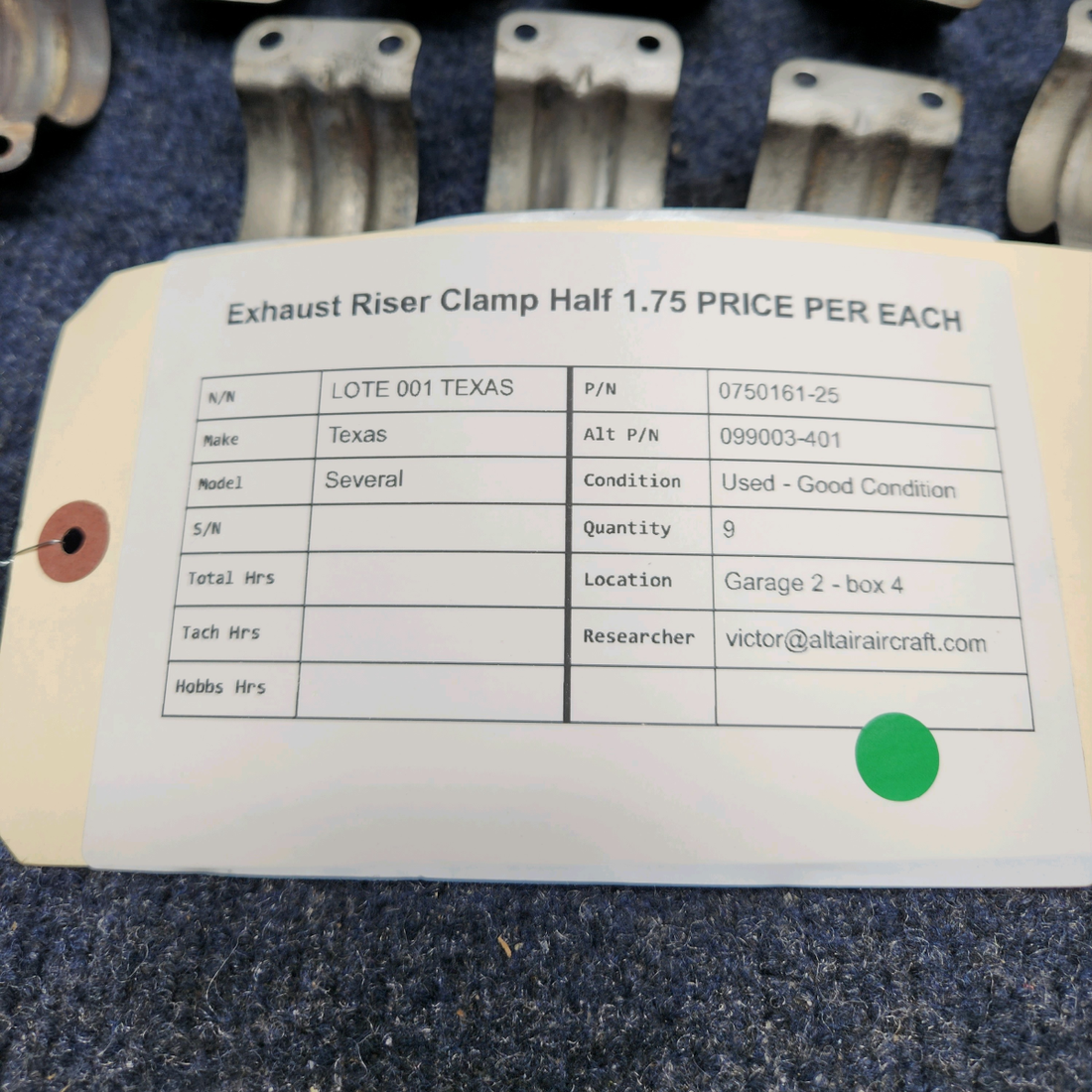 Used aircraft parts for sale, 0750161-25 Texas Several EXHAUST RISER CLAMP HALF 1.75 PRICE PER EACH