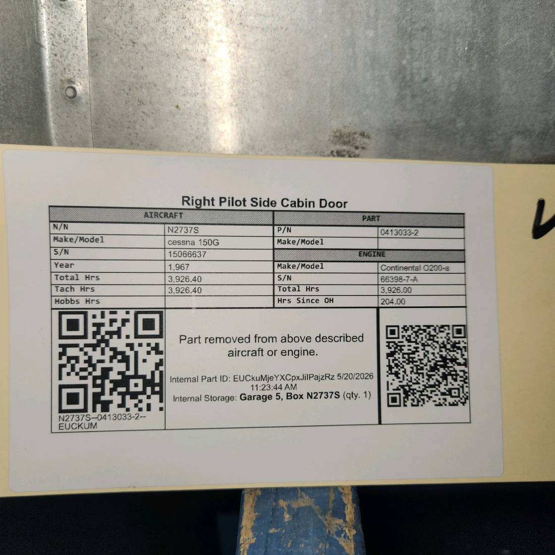 Used aircraft parts for sale, 0413033-2 cessna 150G Cabin Door – Pilot Side RH