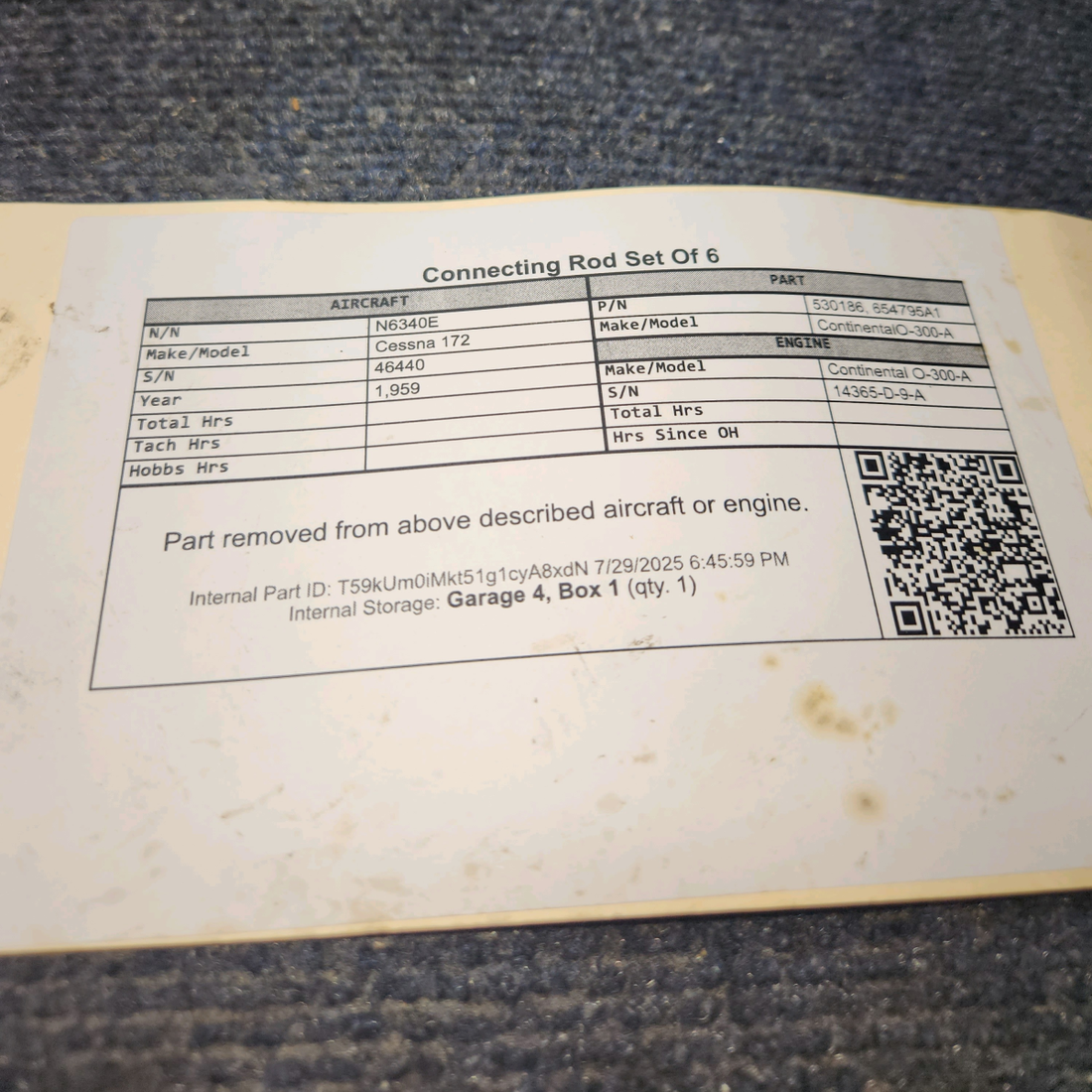 Used aircraft parts for sale, 530186 Continental O-300-A Cessna 172 Connecting Rod - Set Of 6