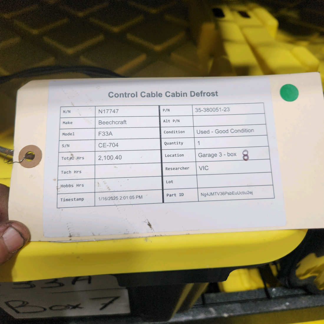 Used aircraft parts for sale, 35-380051-23 Beechcraft F33A DEFROST CONTROL CABLE ASSEMBLY (LENGTH: 40")