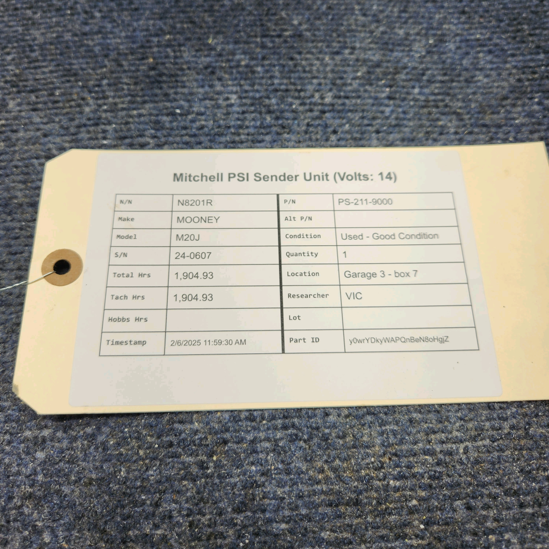 Used aircraft parts for sale, PS-211-9000 Mooney M20J MITCHELL PSI SENDER UNIT (VOLTS: 14)