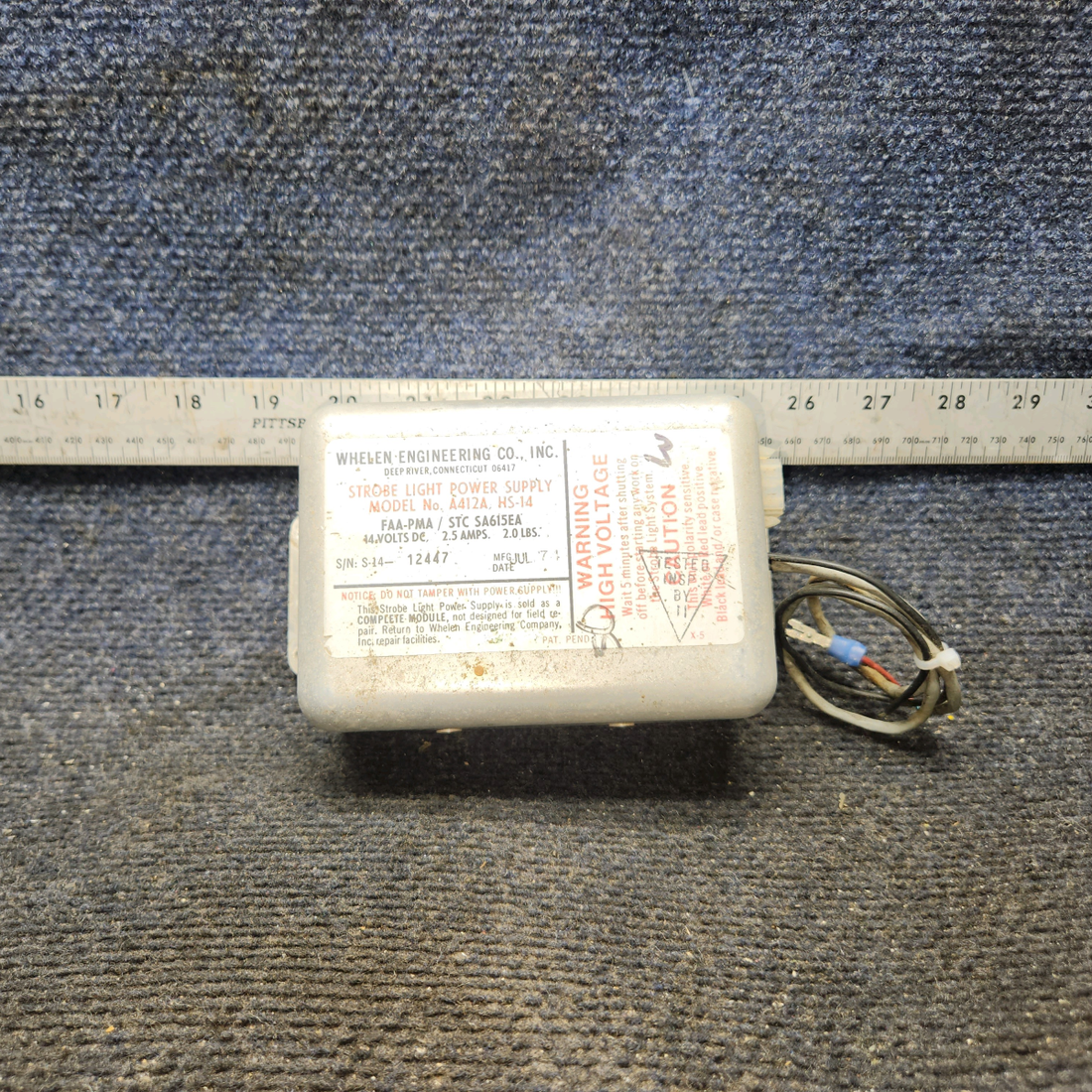 Used aircraft parts for sale, A412A.HS-14 Whelen A412A Strobe Light Power Supply (14V)