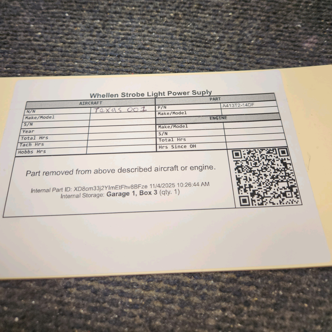 Used aircraft parts for sale, A413T2-14DF Whelen HD, T2 Strobe Light Power Supply 12V