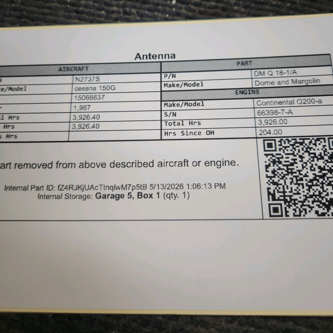 Used aircraft parts for sale, DM Q 18-1/A Dorne and Margolin cessna 150G Antenna