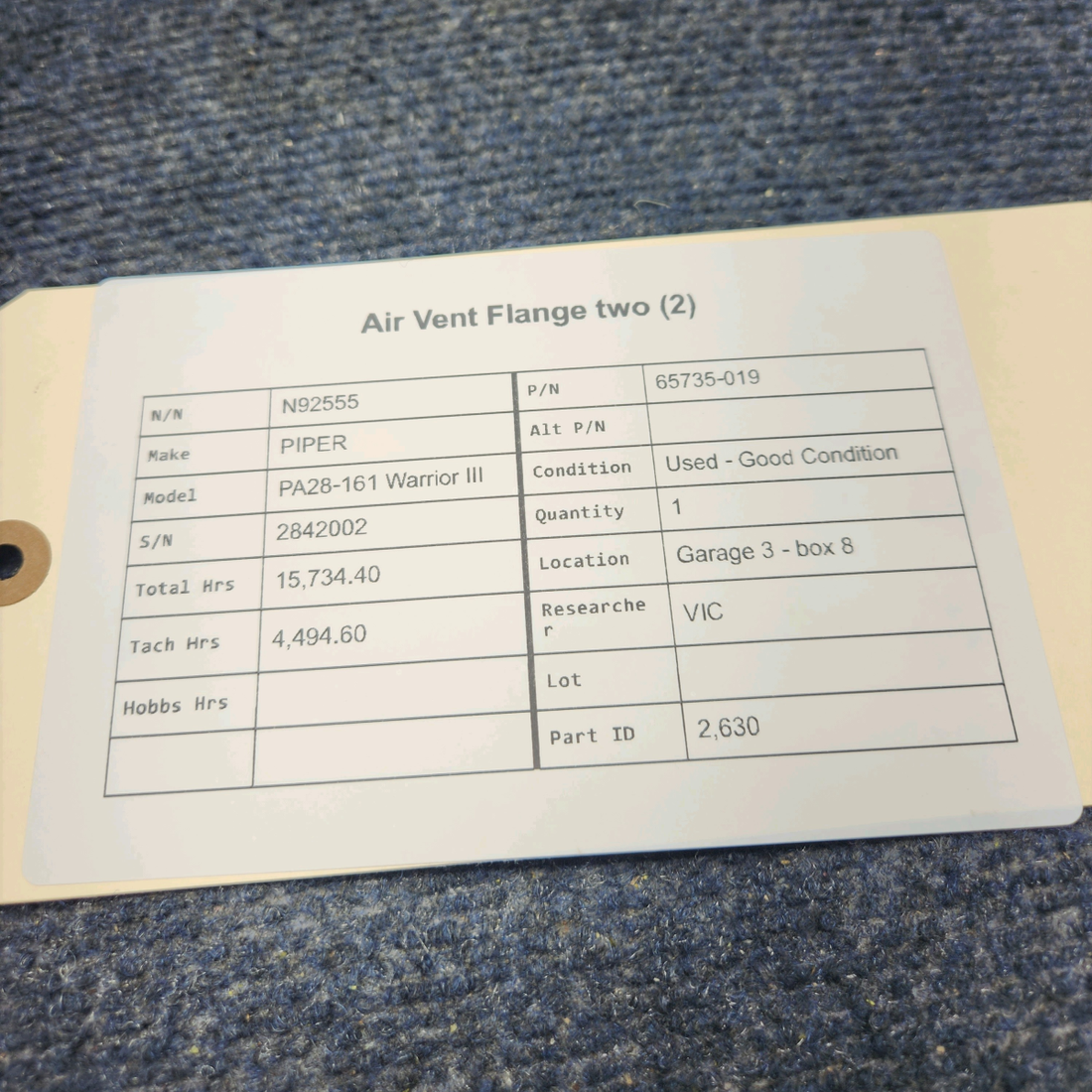 Used aircraft parts for sale, 65735-019 PIPER PA28-161 Warrior III AIR VENT FLANGE TWO (2)