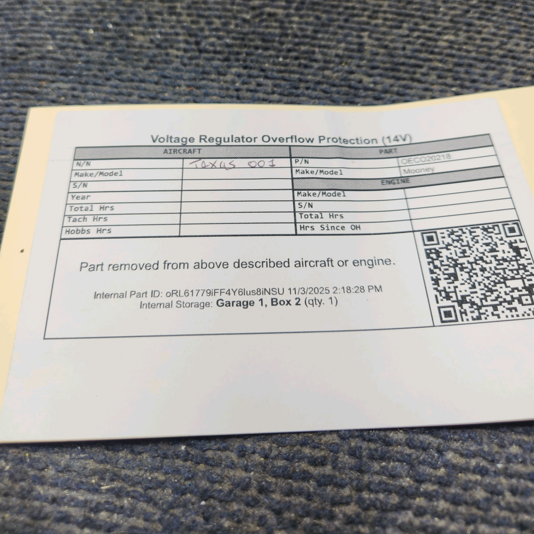 Used aircraft parts for sale, OECO20218 Mooney Voltage Regulator Overflow Protection (14V)