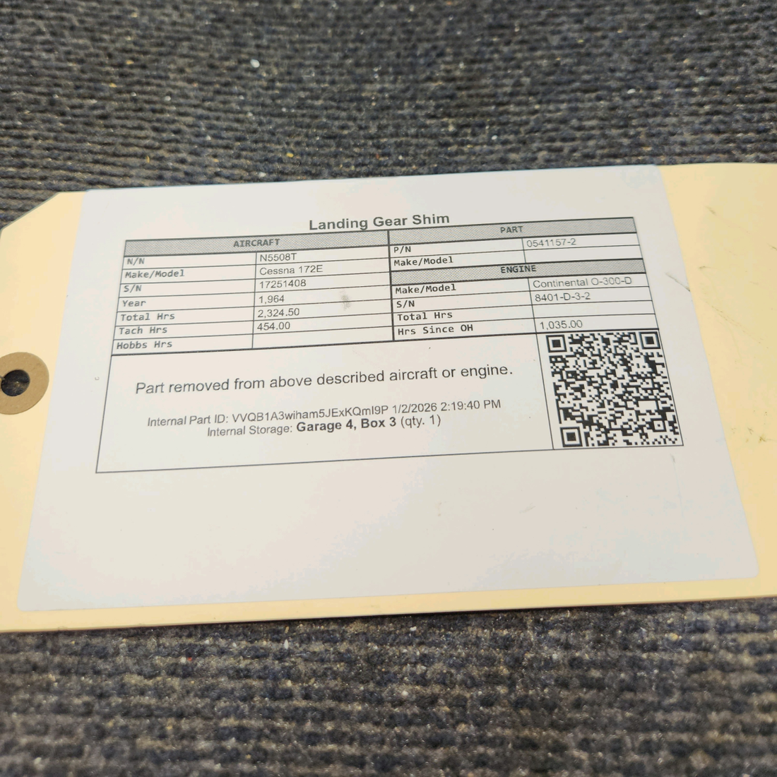 Used aircraft parts for sale, 0541157-2 Cessna 172E Landing Gear Shim