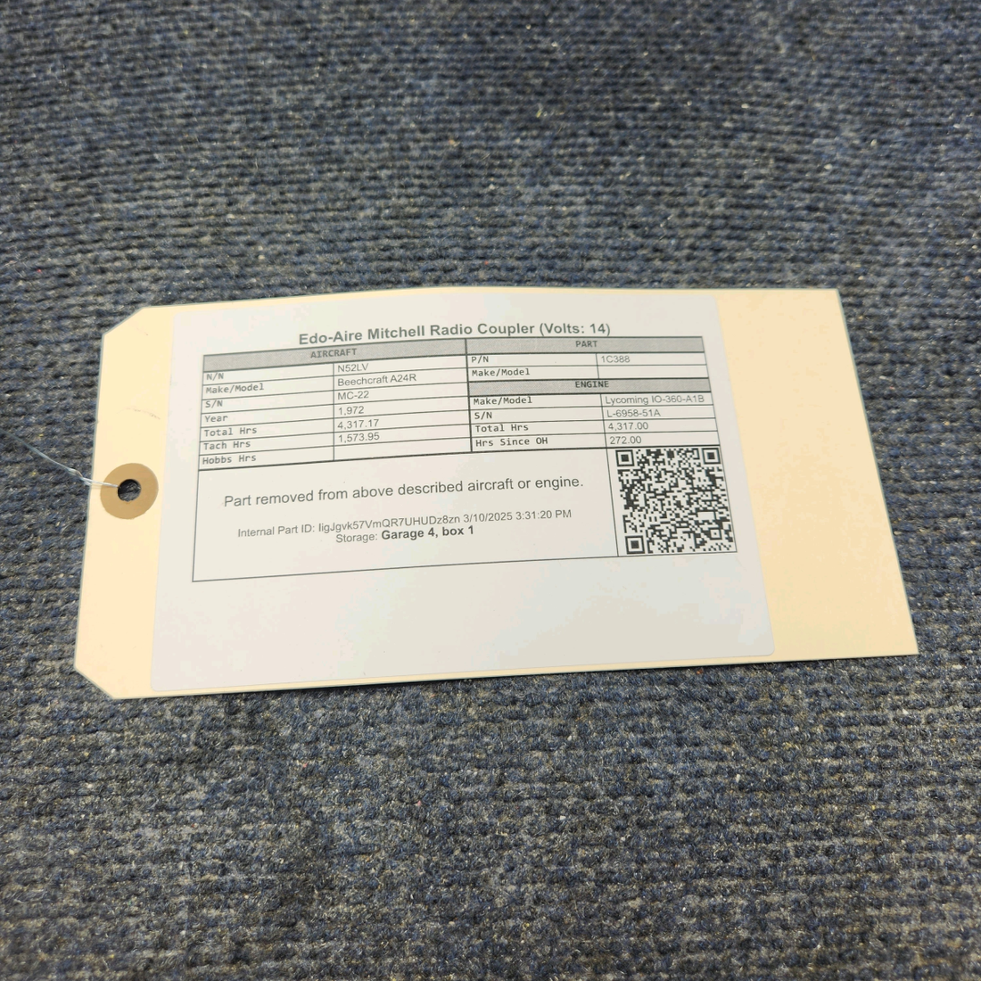 Used aircraft parts for sale, 1C388 EDO-AIRE Mitchell Beechcraft A24R Radio Coupler (Volts: 14)