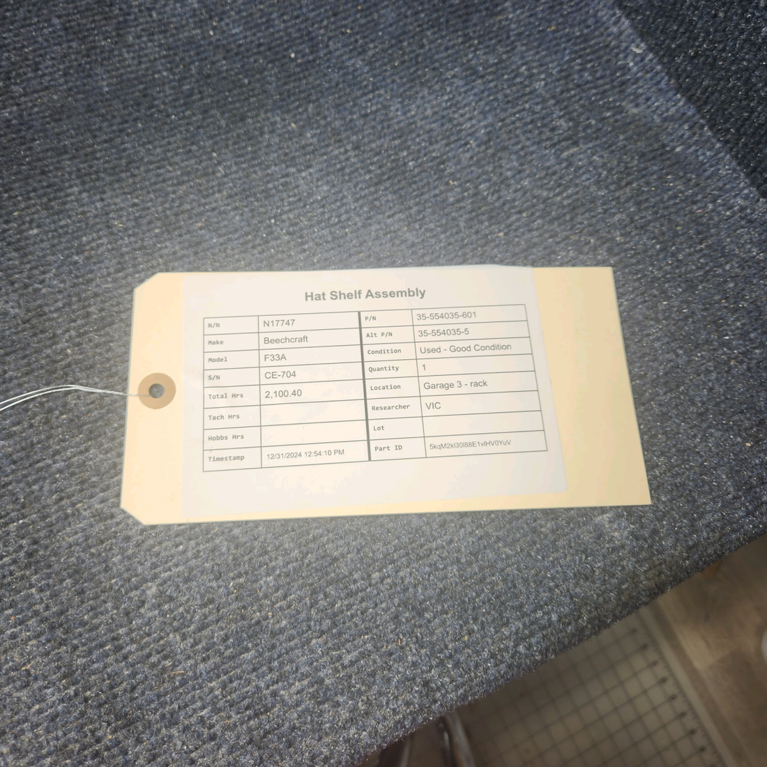 Used aircraft parts for sale, 35-554035-601 Beechcraft F33A HAT SHELF ASSEMBLY