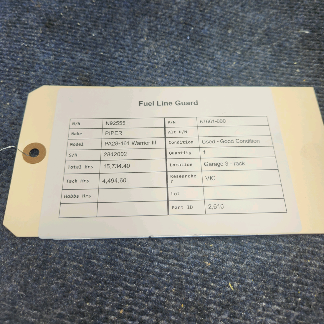 Used aircraft parts for sale, 67661-000 PIPER PA28-161 Warrior III FUEL LINE GUARD