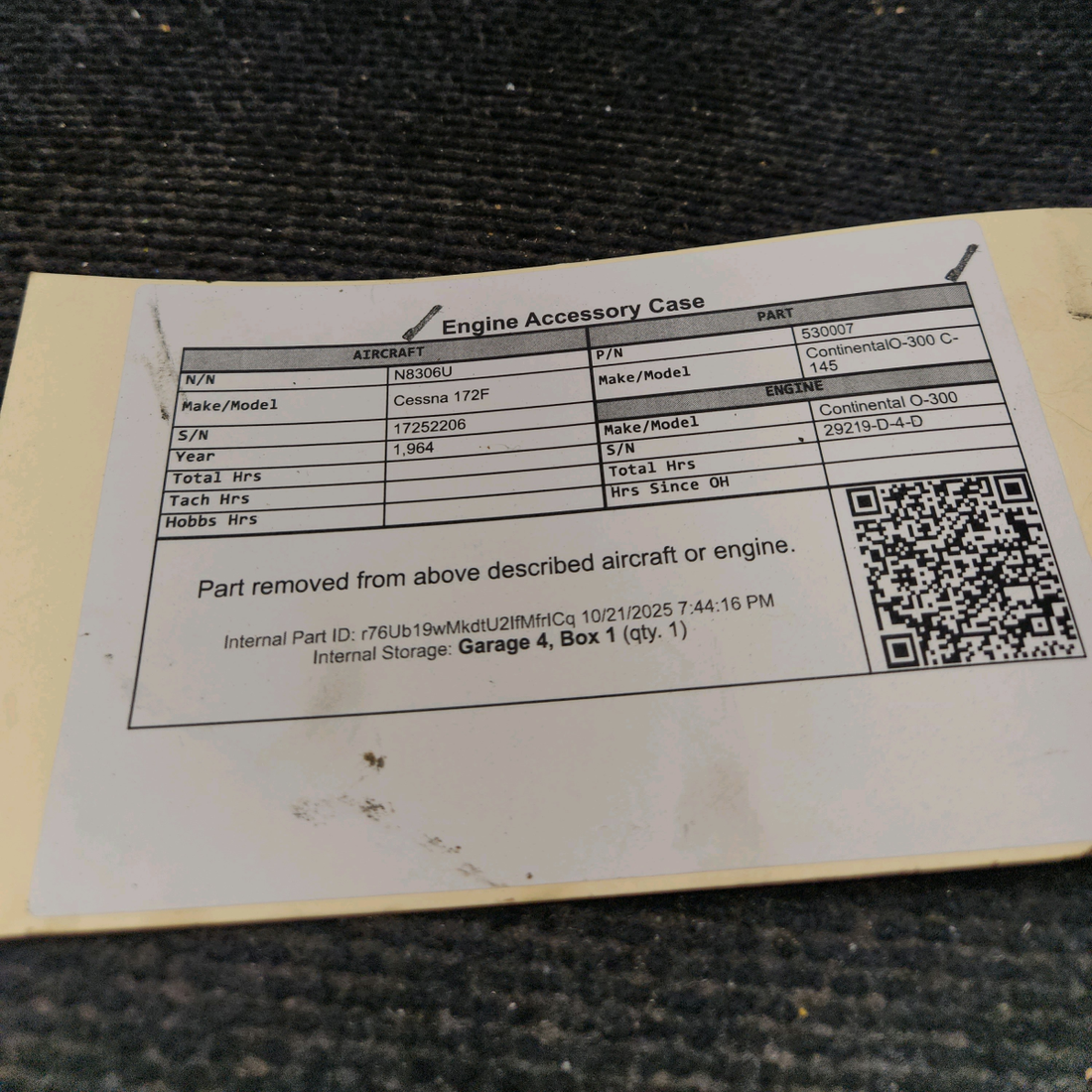 Used aircraft parts for sale, 530007 Continental O-300 C-145 Cessna 172F Engine Accessory Case