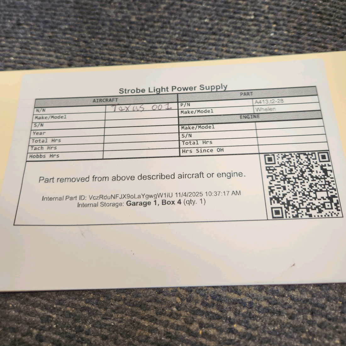 Used aircraft parts for sale, A413,t2-28 Whelen Strobe Light Power Supply