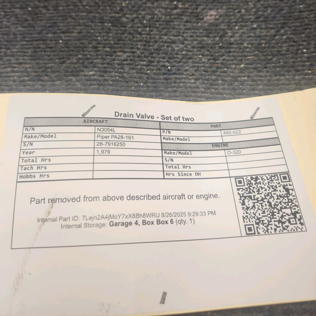 Used aircraft parts for sale, 492-022 Piper PA28-161 Fuel Drain Valve - Set of two