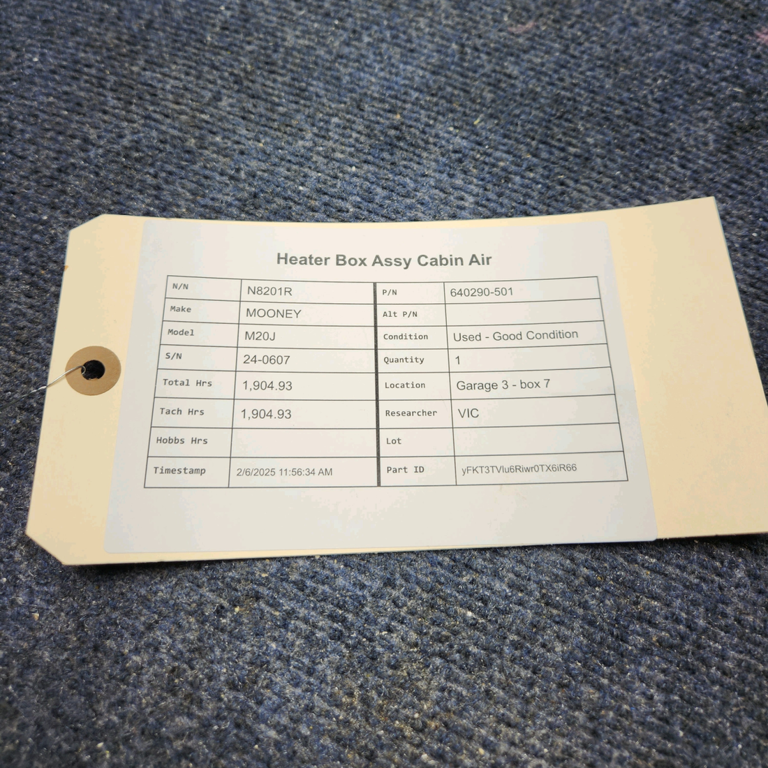 Used aircraft parts for sale, 640290-501 Mooney M20J HEATER BOX ASSY CABIN AIR