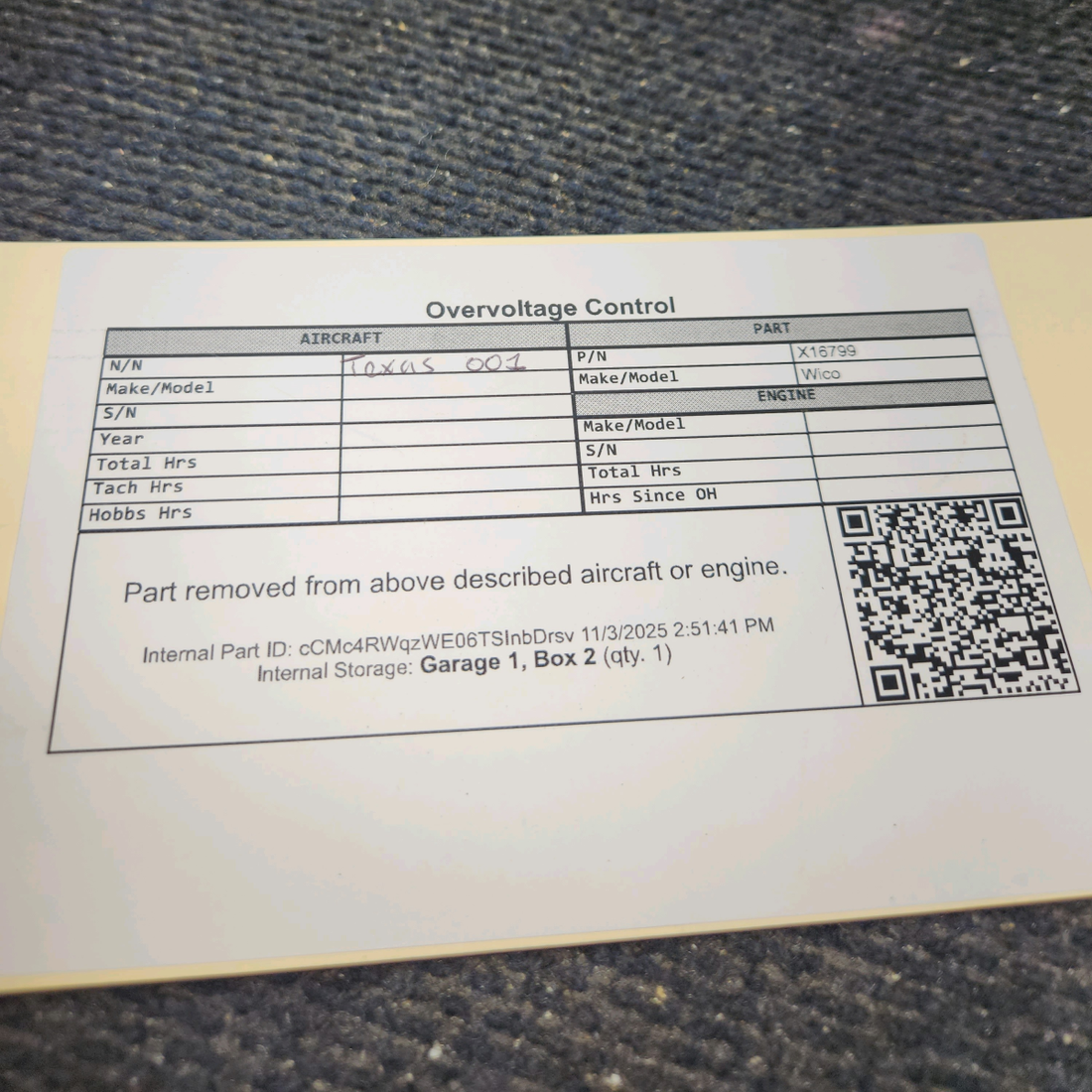 Used aircraft parts for sale, X16799 Wico Overvoltage Control