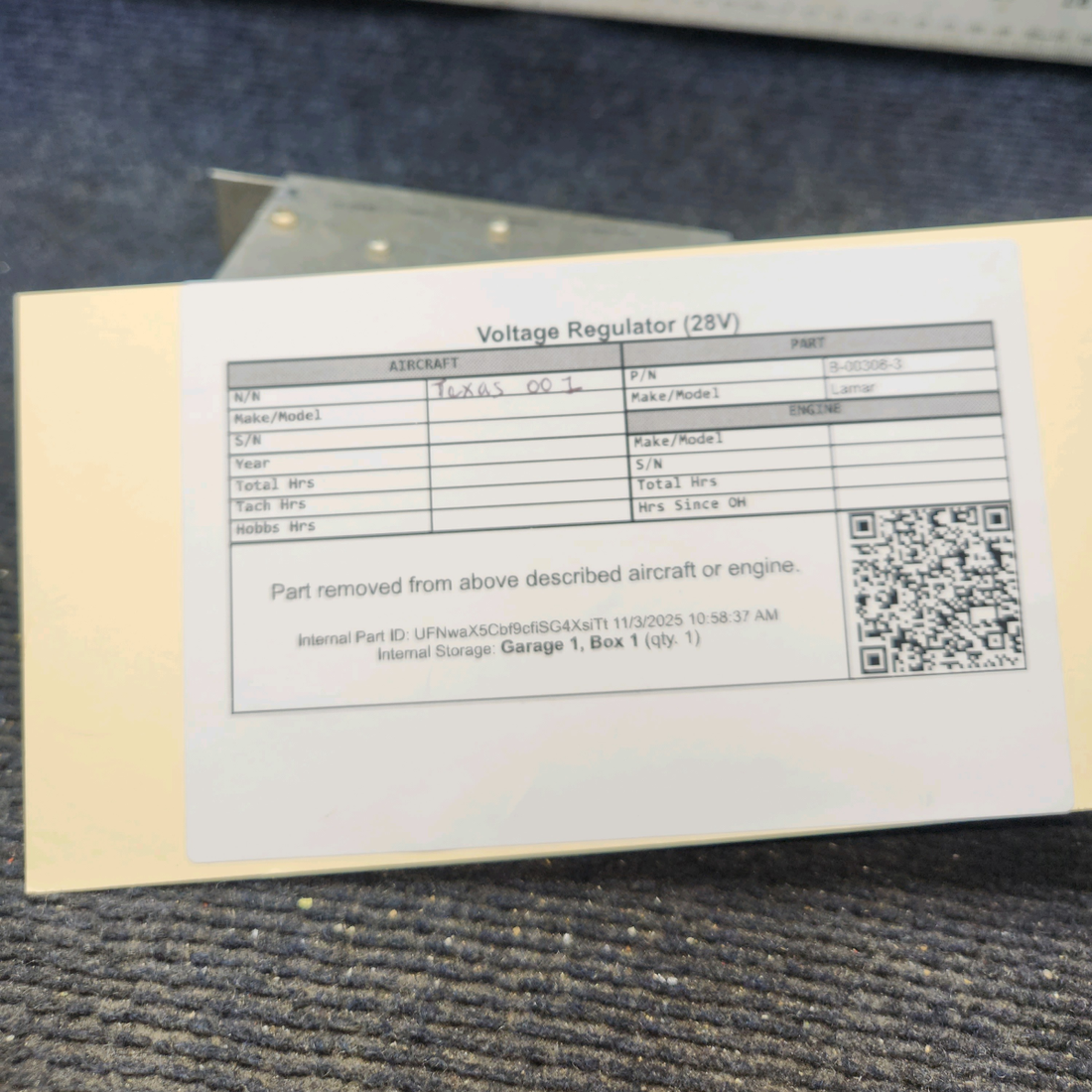 Used aircraft parts for sale, B-00306-3 Lamar Voltage Regulator (28V)