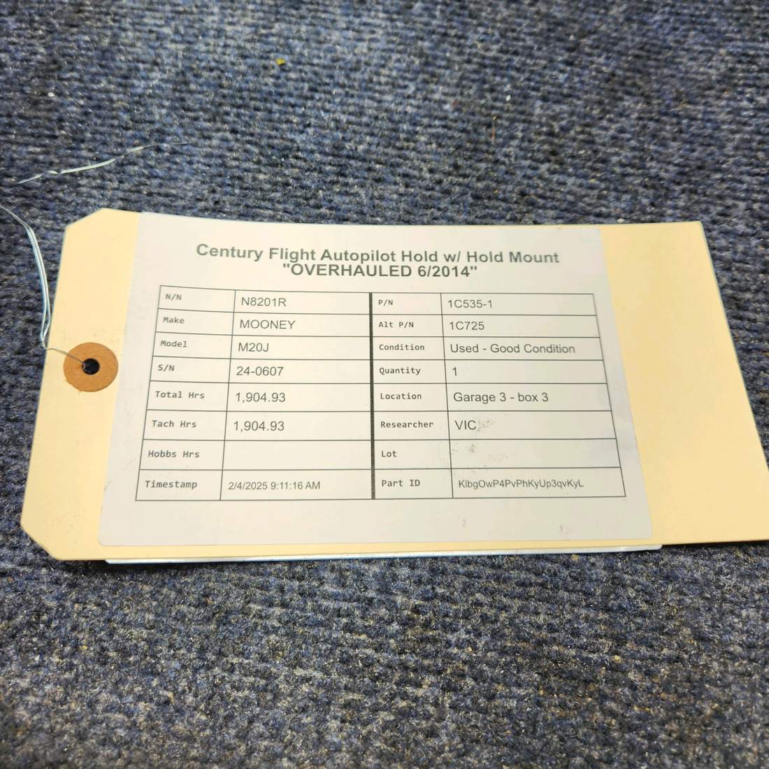Used aircraft parts for sale, 1C535-1 Century Century III MOONEY M20J FLIGHT  AUTOPILOT HOLD W/  HOLD MOUNT "OVERHAULED 6/2014"