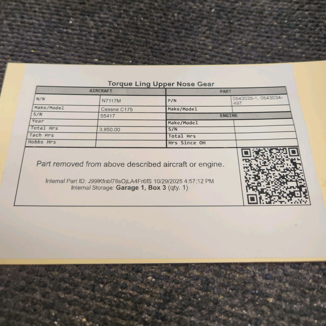 Used aircraft parts for sale, 0543035-1 Cessna C175 Upper Nose Gear Torque Link