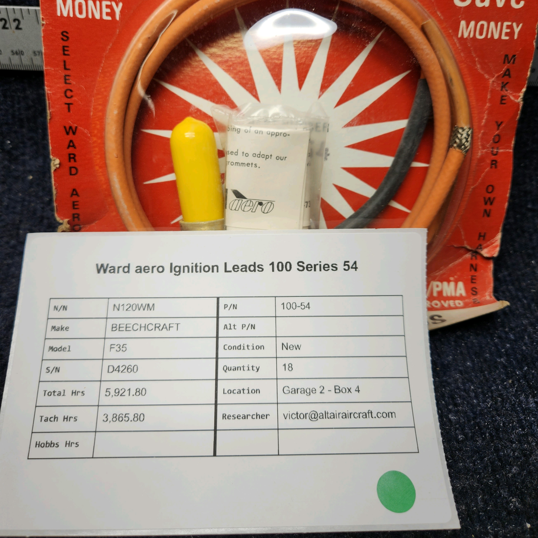 Used aircraft parts for sale, 100-54 BEECHCRAFT F35 WARD AERO IGNITION LEADS 100 SERIES 54