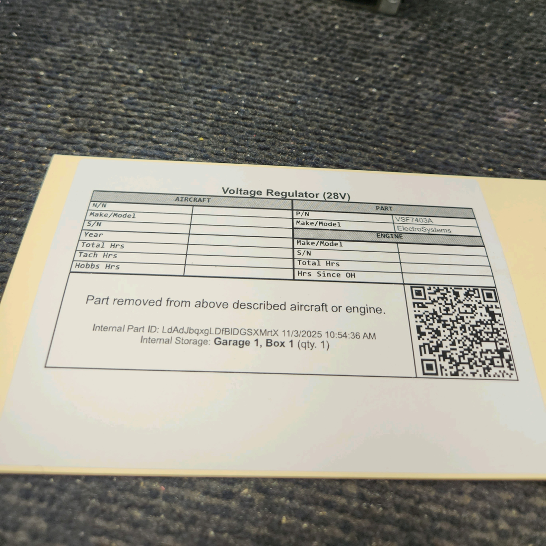 Used aircraft parts for sale, VSF7403A ElectroSystems Voltage Regulator (28V)