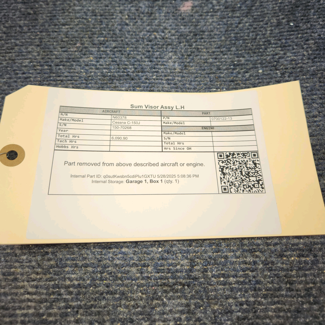 Used aircraft parts for sale, 0700122-13 Cessna C-150J Sun Visor Assembly L.H