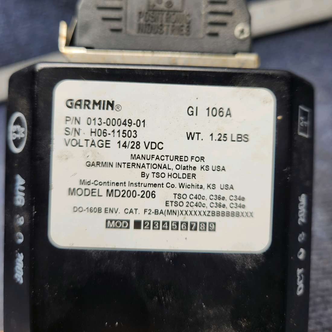 Used aircraft parts for sale, 013-00049-01 Garmin  [part_model] Beechcraft A23A Musketeer Custom III GI-106A VOR, LOC, GLIDESLOPE INDICATOR (VOLTS: 14 OR 28)W/CONNECTORS