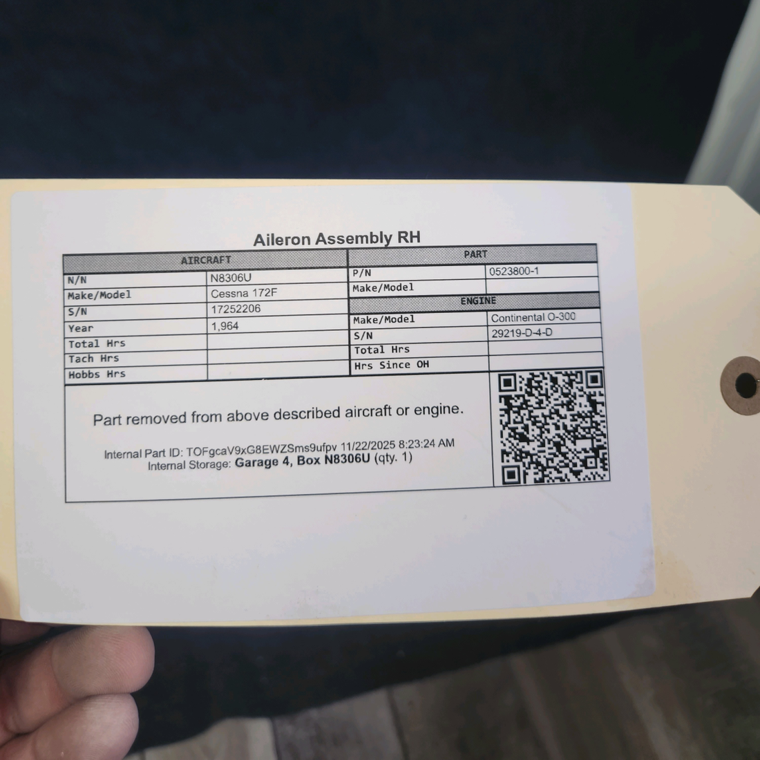 Used aircraft parts for sale, 0523800-1 Cessna 172F Aileron Assembly -RH