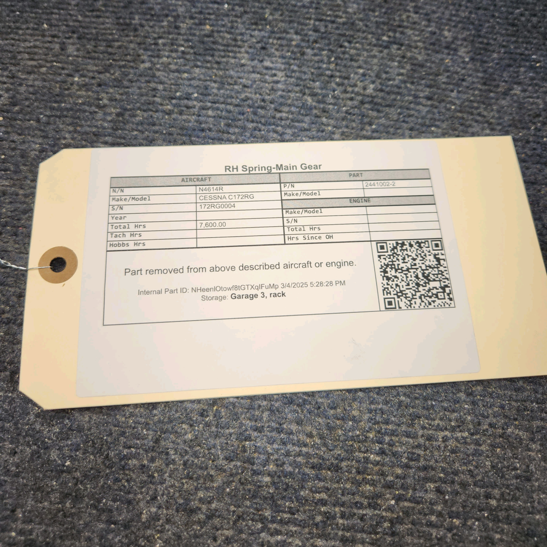 Used aircraft parts for sale, 2441002-2 CESSNA C172RG RH Spring-Main Gear