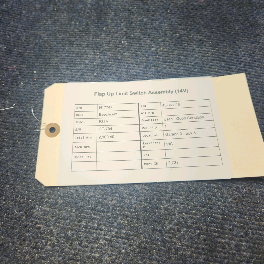 Used aircraft parts for sale, 45-361116 Beechcraft F33A FLAP UP LIMIT SWITCH ASSEMBLY (14V)