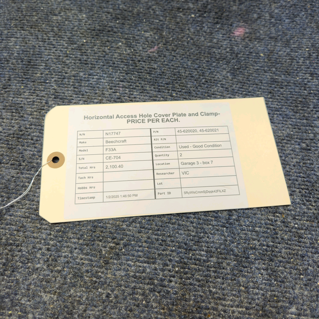 Used aircraft parts for sale, 45-620020, 45-620021 Beechcraft F33A HORIZONTAL ACCESS HOLE COVER PLATE AND CLAMP- PRICE PER EACH.