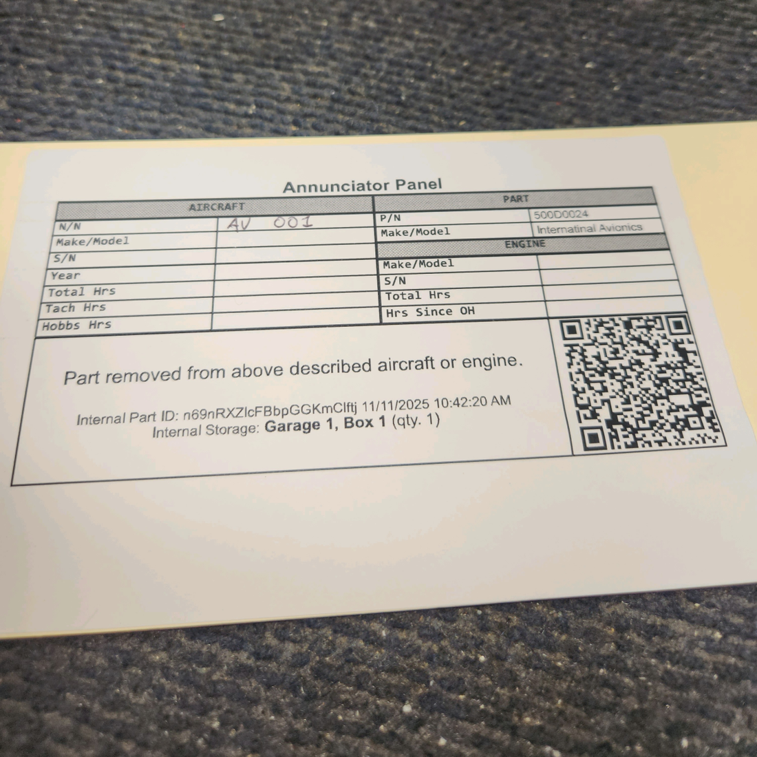 Used aircraft parts for sale, 500D0024 Internatinal Avionics Mooney M20J Annunciator Panel