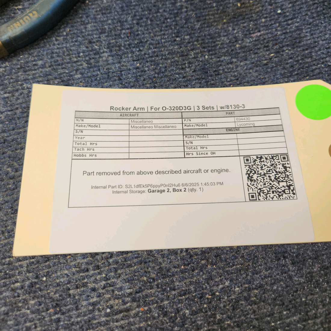 Used aircraft parts for sale, 694430 Lycoming O-320D3G Rocker Arm  - Set of Six