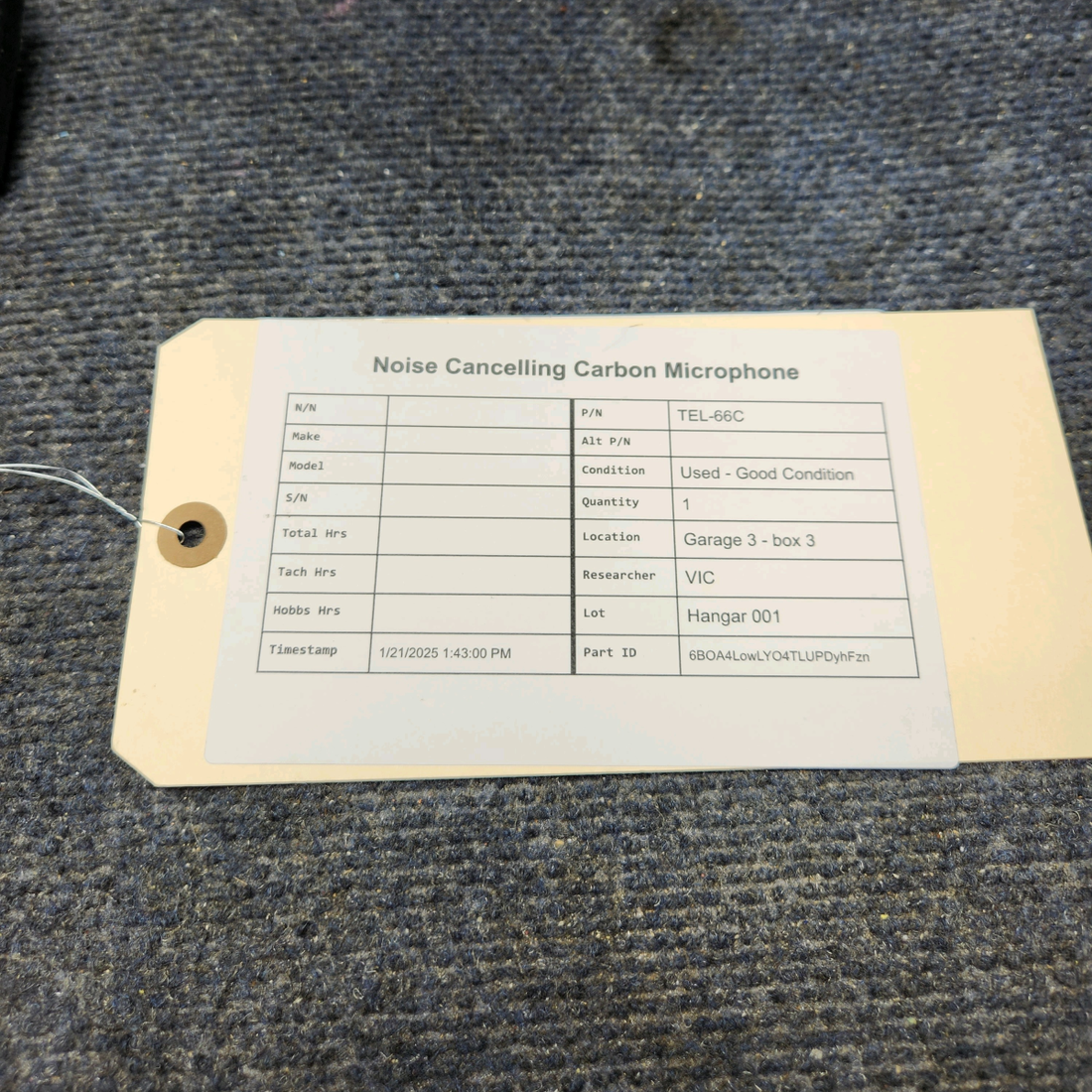 Used aircraft parts for sale, TEL-66C telex NOISE CANCELLING CARBON MICROPHONE