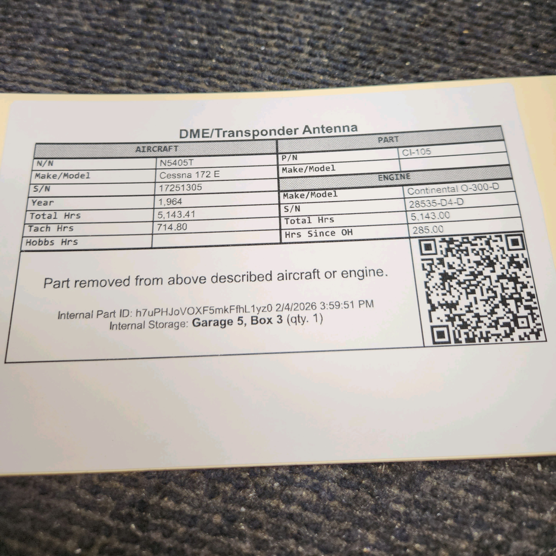 Used aircraft parts for sale, CI-105 Cessna 172E DME/Transponder Antenna