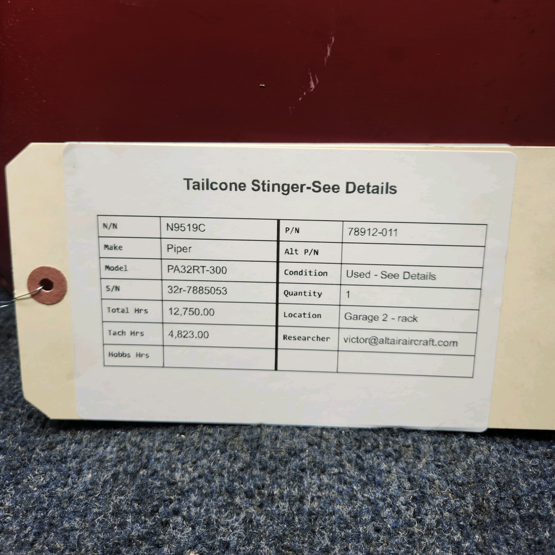 Used aircraft parts for sale, 78912-011 Piper PA32RT-300 TAILCONE STINGER-SEE DETAILS