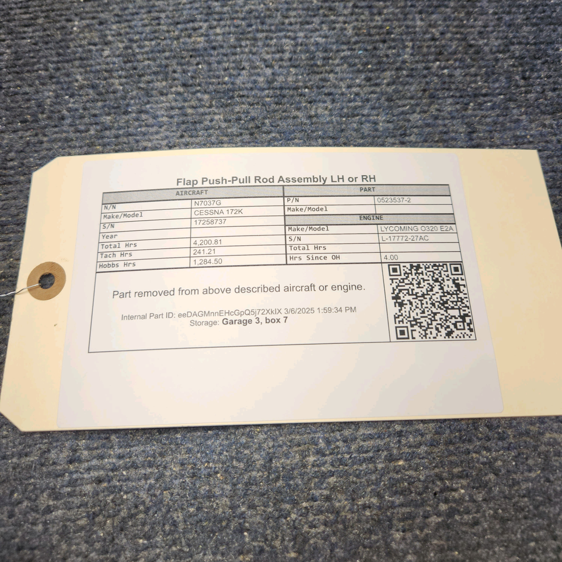 Used aircraft parts for sale, 0523537-2 CESSNA 172K FLAP PUSH-PULL ROD ASSEMBLY LH OR RH