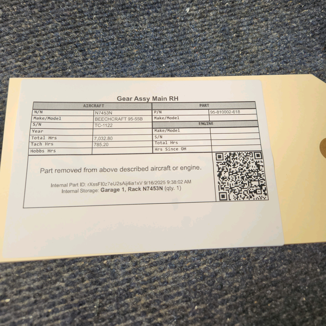 Used aircraft parts for sale, 95-810002-618 BEECHCRAFT 95-55B Gear Assy Main - RH