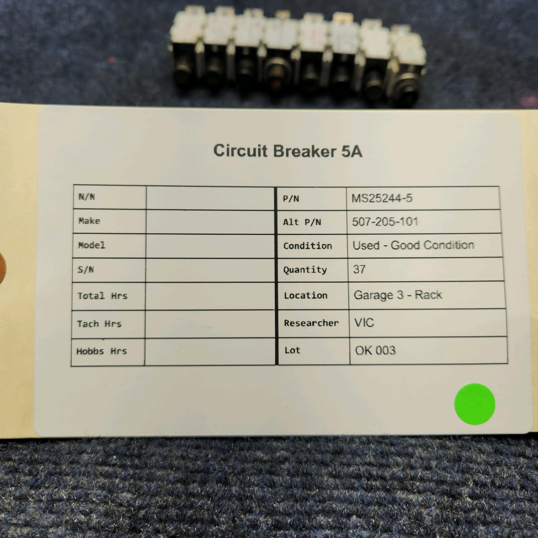 Used aircraft parts for sale, MS25244-5 Mechanical Products CIRCUIT BREAKER 5A "PRICE PER EACH"