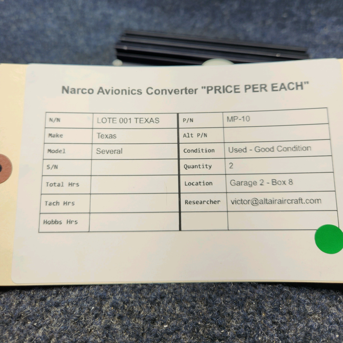 Used aircraft parts for sale, MP-10 Narco Texas Several NARCO AVIONICS CONVERTER PRICE PER EACH