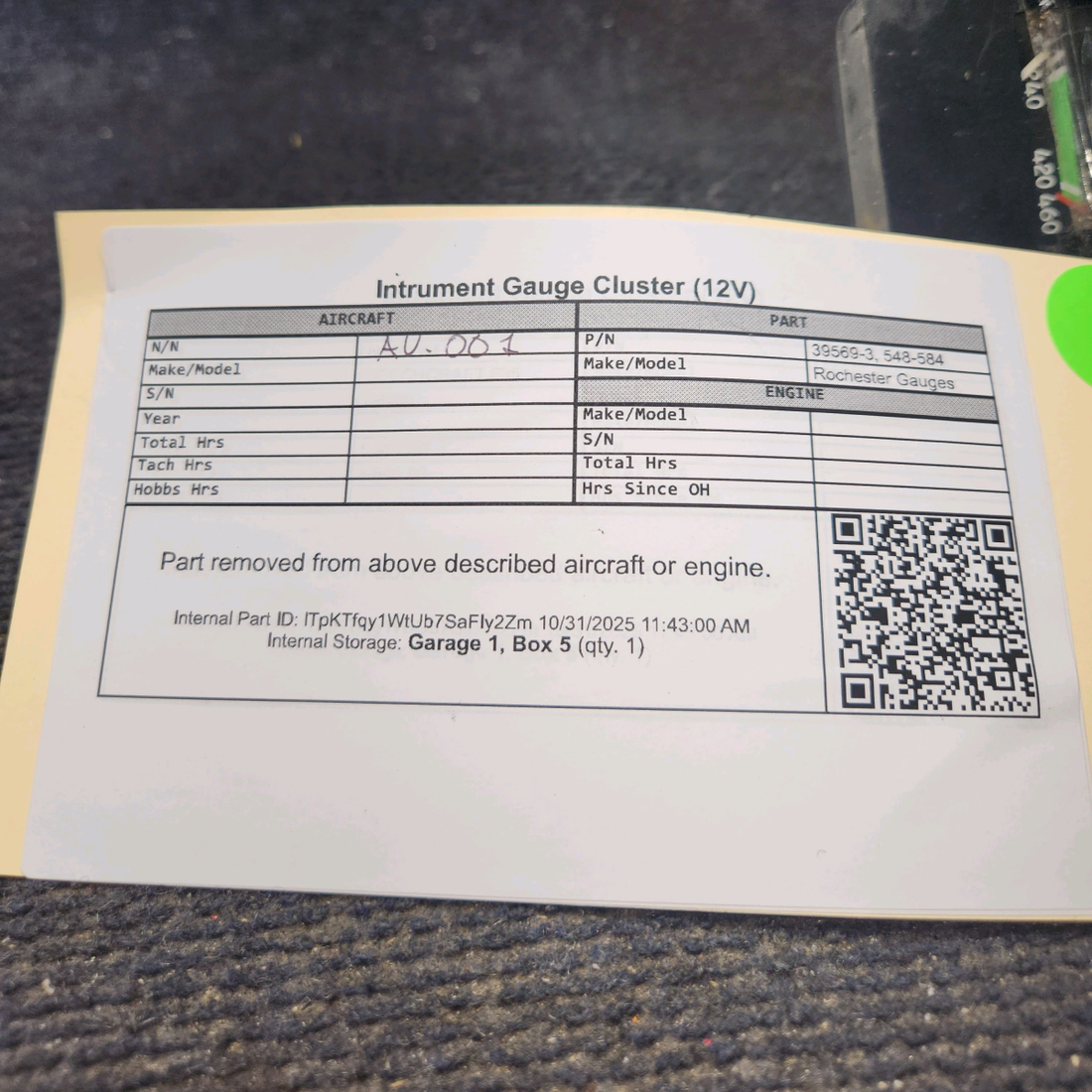 Used aircraft parts for sale, 39569-003 Rochester Gauges Piper PA34-220T Intrument Gauge Cluster (12V)