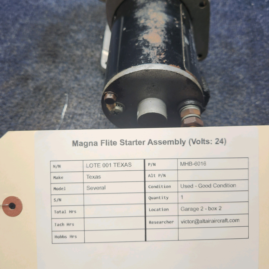 Used aircraft parts for sale, MHB-6016 ElectroSystems, Inc Texas Several MAGNA FLITE STARTER ASSEMBLY (VOLTS: 24)