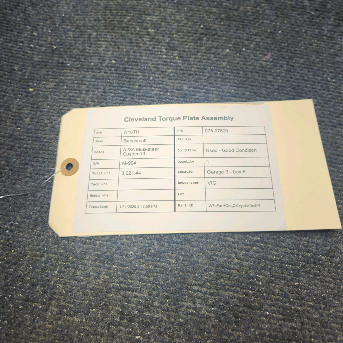 Used aircraft parts for sale, 075-07800 Cleveland Beechcraft A23A Musketeer Custom III TORQUE PLATE ASSEMBLY