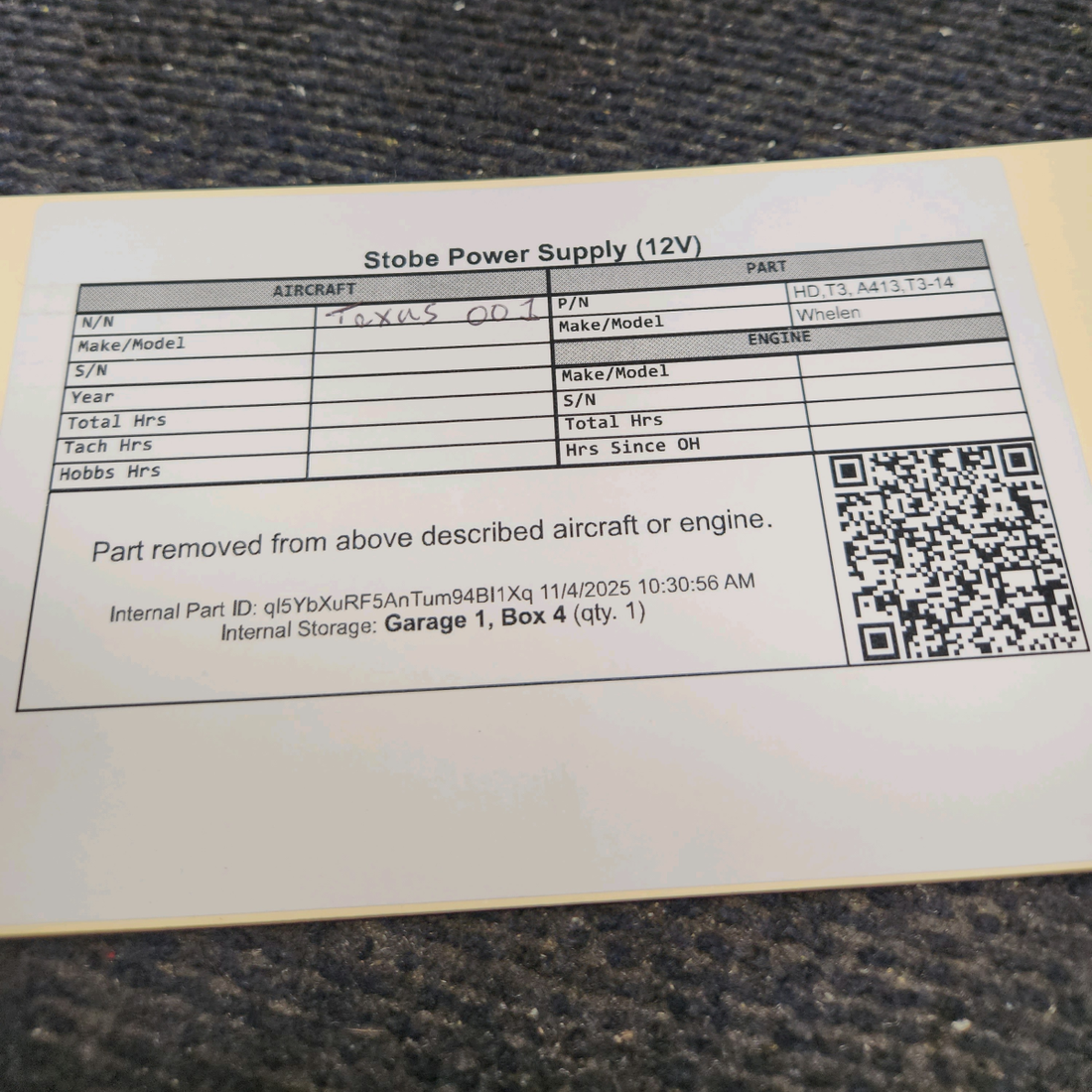 Used aircraft parts for sale, A413,T3-14 Whelen HD, T3 Strobe Power Supply (12V)